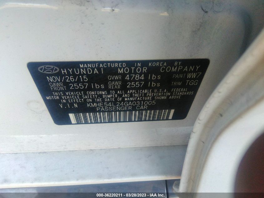 2016 HYUNDAI SONATA PLUG-IN HYBRID LIMITED - KMHE54L24GA031005