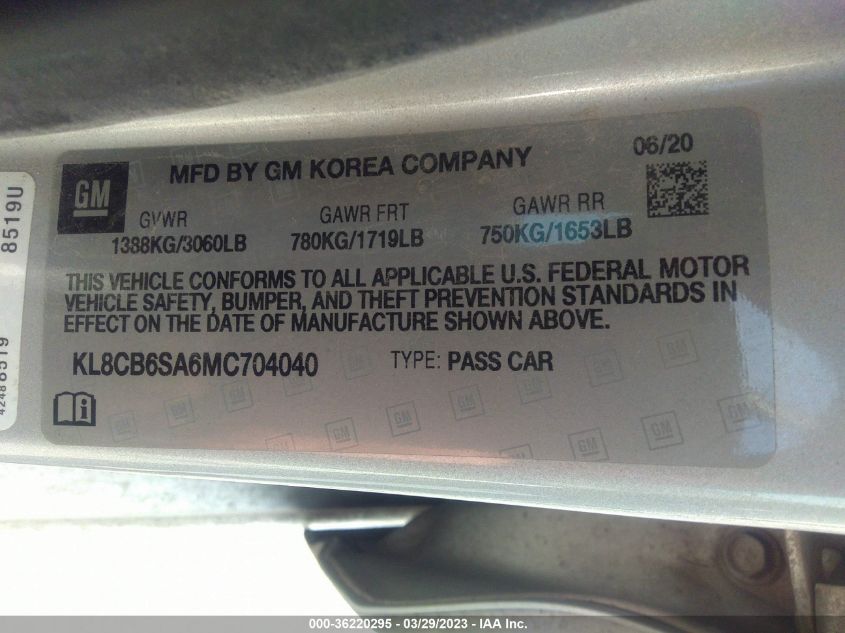 2021 CHEVROLET SPARK LS - KL8CB6SA6MC704040
