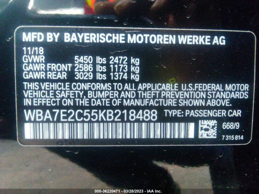 2019 BMW 7 SERIES 740I - WBA7E2C55KB218488