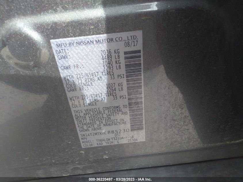 2017 NISSAN ROGUE SV - 5N1AT2MTXHC885230