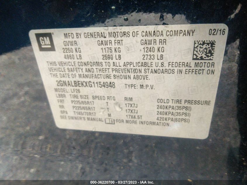 2016 CHEVROLET EQUINOX LS - 2GNALBEKXG1154948
