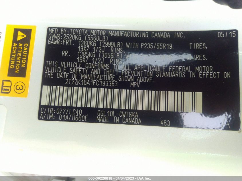 2015 LEXUS RX 350 - 2T2ZK1BA1FC193363