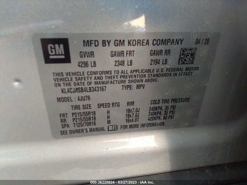 2020 BUICK ENCORE PREFERRED - KL4CJASB4LB343167