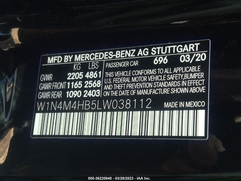 2020 MERCEDES-BENZ GLB GLB 250 W1N4M4HB5LW038112