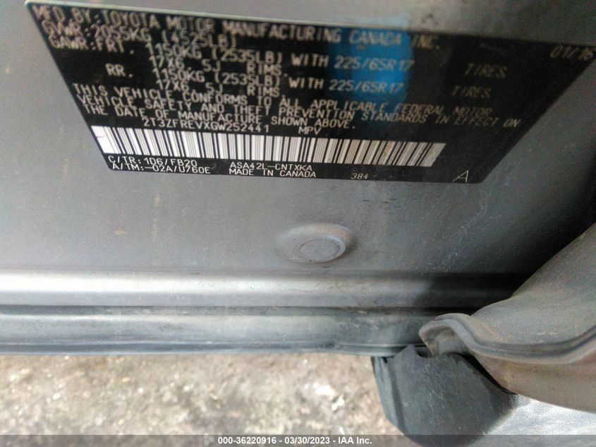 2016 TOYOTA RAV4 LE - 2T3ZFREVXGW252441