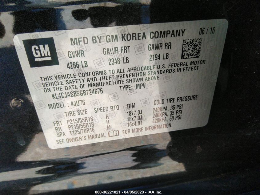 2016 BUICK ENCORE - KL4CJASB5GB724676
