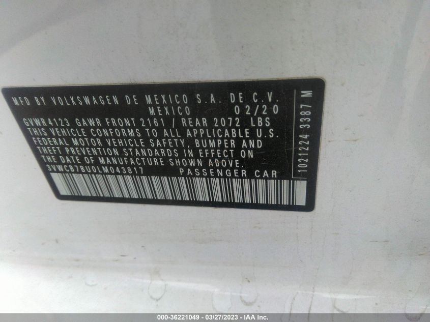 2020 VOLKSWAGEN JETTA S/SE/R-LINE - 3VWCB7BU0LM043817
