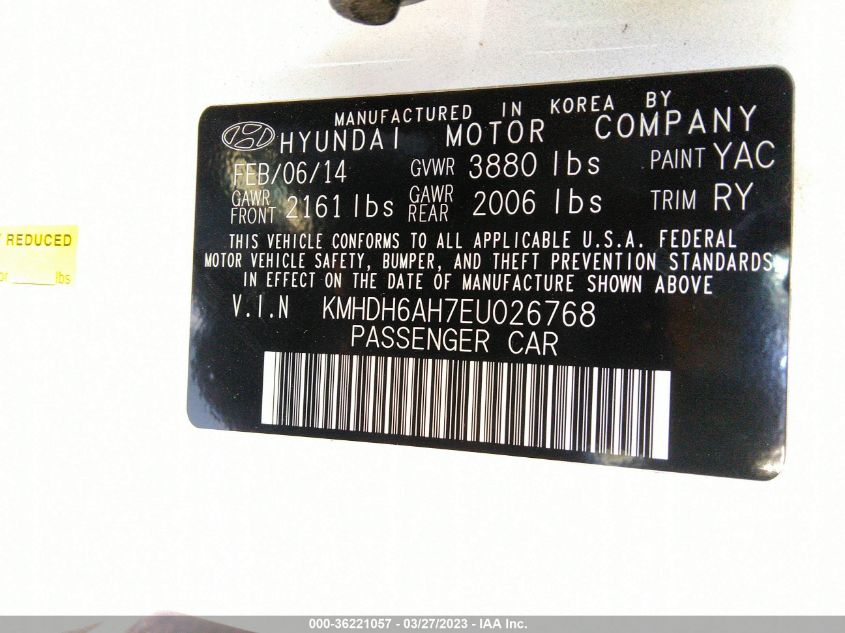 2014 HYUNDAI ELANTRA COUPE - KMHDH6AH7EU026768