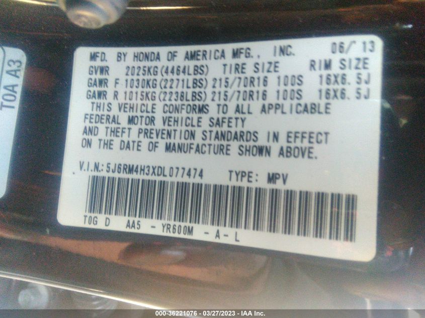 2013 HONDA CR-V LX - 5J6RM4H3XDL077474