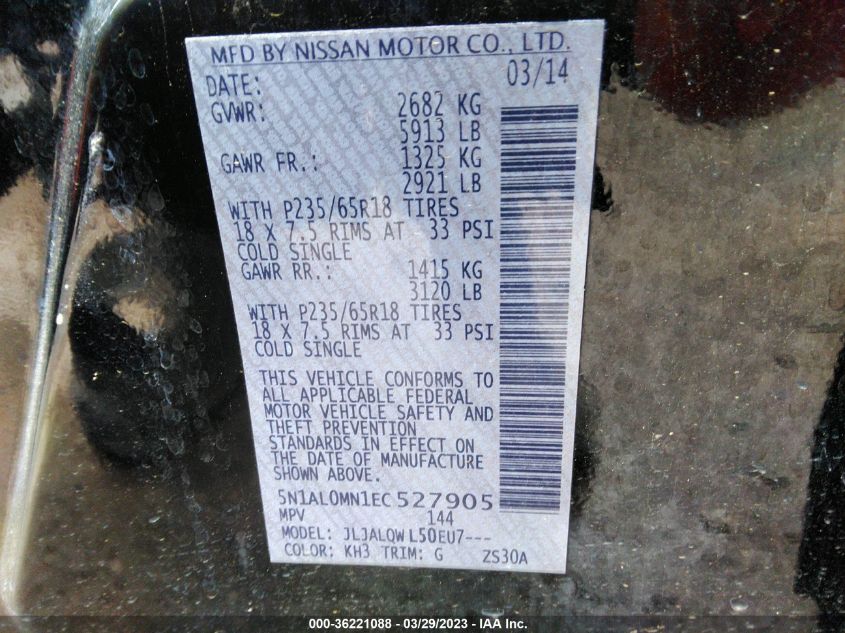 2014 INFINITI QX60 - 5N1AL0MN1EC527905