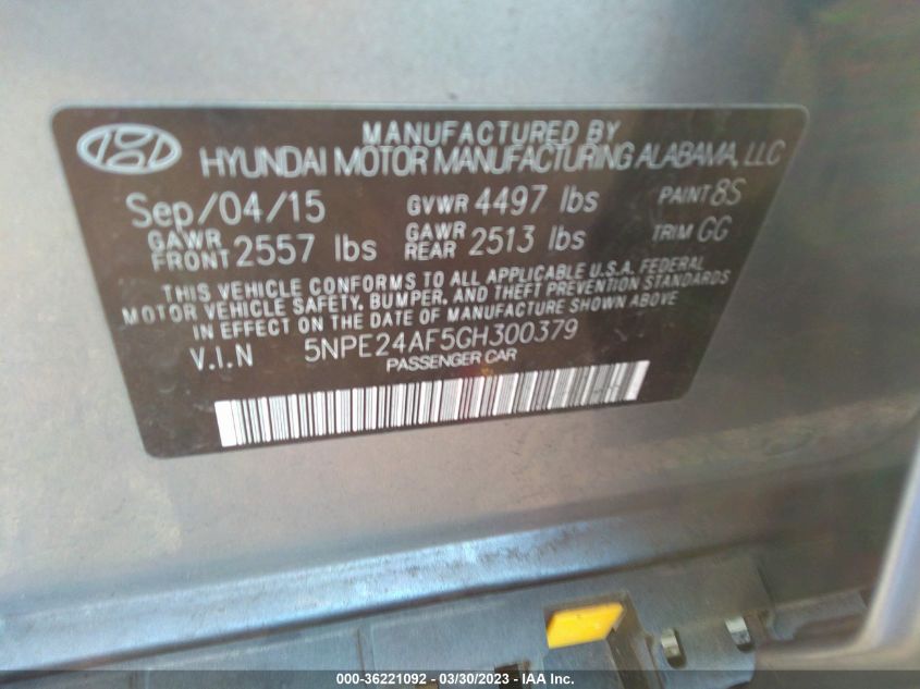 2016 HYUNDAI SONATA 2.4L SE - 5NPE24AF5GH300379