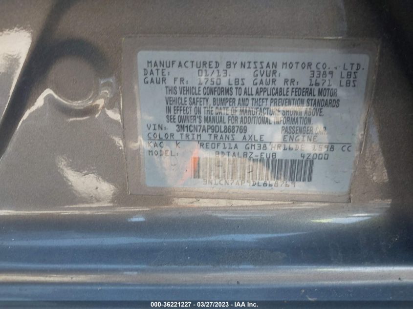 2013 NISSAN VERSA SV - 3N1CN7AP9DL868769