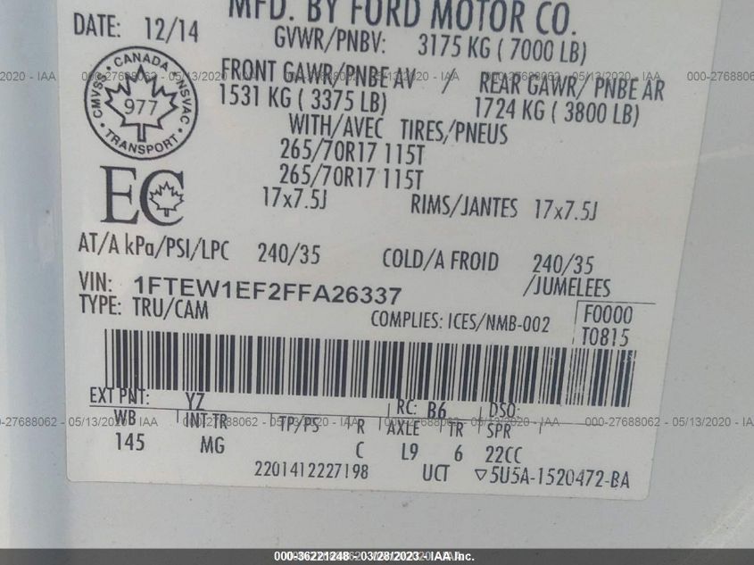 2015 FORD F-150 XLT - 1FTEW1EF2FFA26337