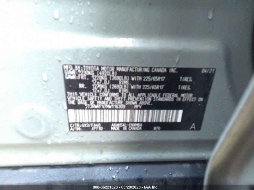 2021 TOYOTA RAV4 HYBRID XLE - 2T3RWRFV7MW116309