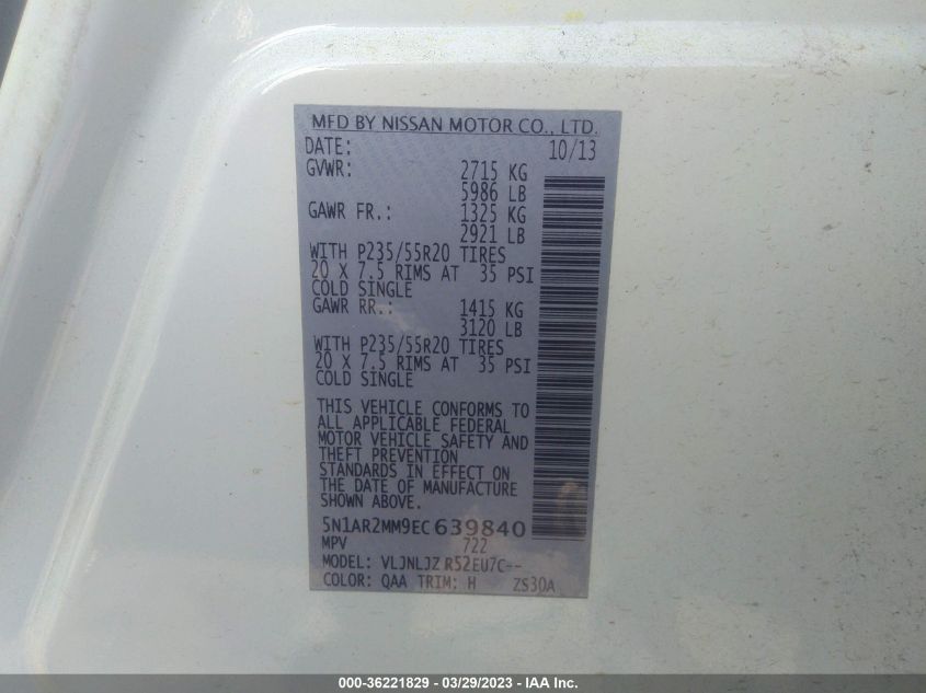 2014 NISSAN PATHFINDER PLATINUM - 5N1AR2MM9EC639840