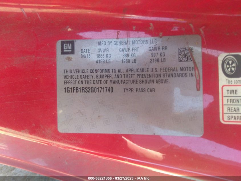 2016 CHEVROLET CAMARO 1LT - 1G1FB1RS2G0171740