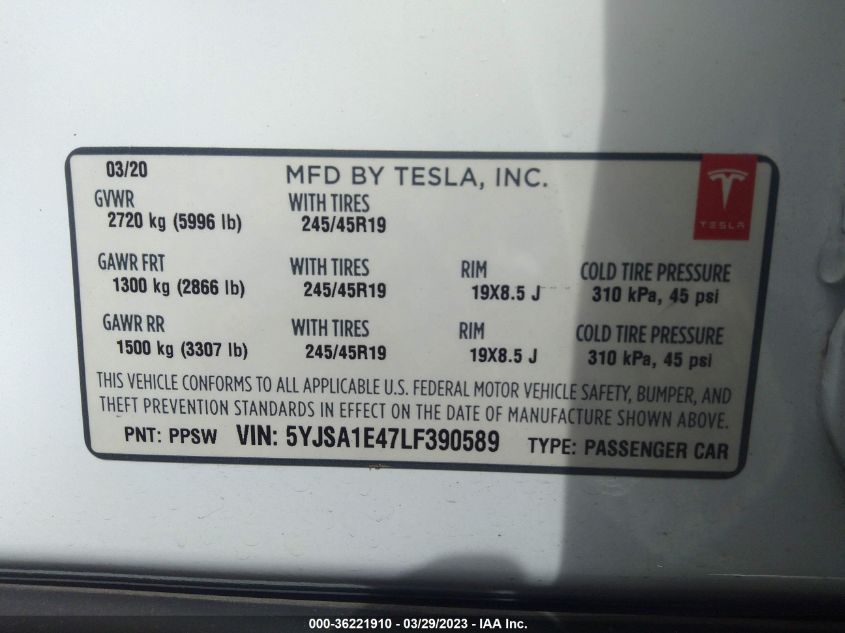 5YJSA1E47LF390589 Tesla Model S PERFORMANCE 9