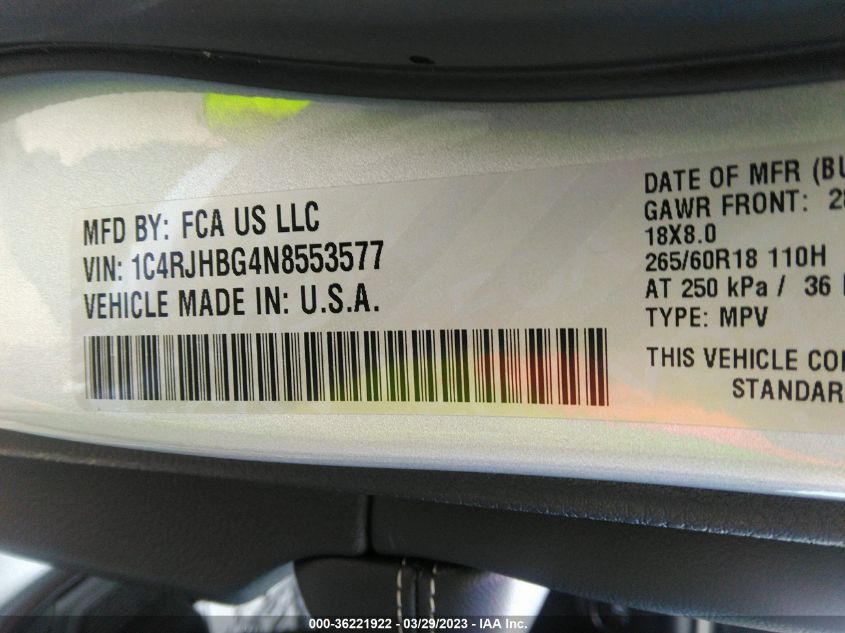 2022 JEEP GRAND CHEROKEE LIMITED - 1C4RJHBG4N8553577