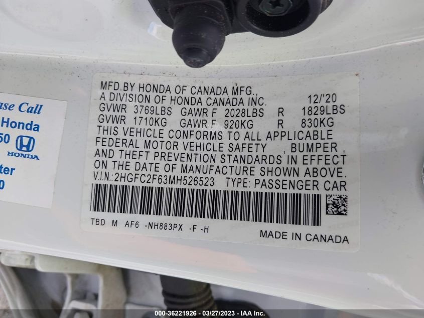 2021 HONDA CIVIC SEDAN LX - 2HGFC2F63MH526523