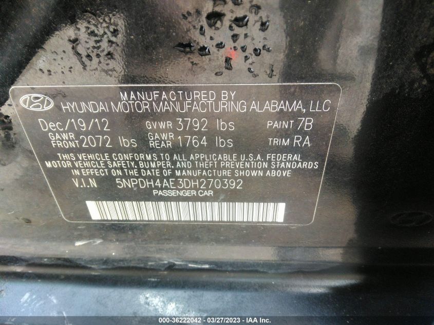 2013 HYUNDAI ELANTRA GLS - 5NPDH4AE3DH270392
