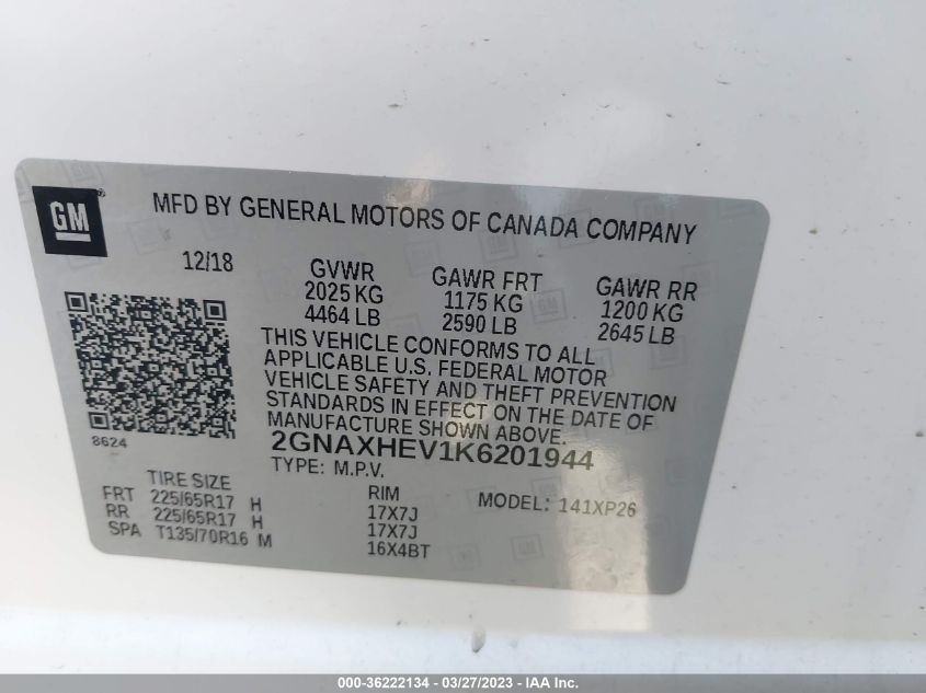 2019 CHEVROLET EQUINOX LS - 2GNAXHEV1K6201944