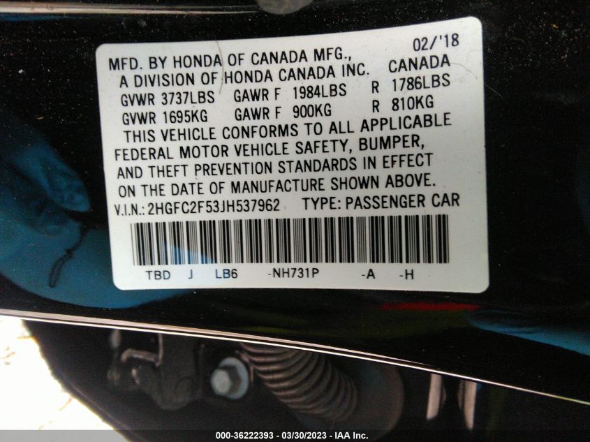 2018 HONDA CIVIC SEDAN LX - 2HGFC2F53JH537962
