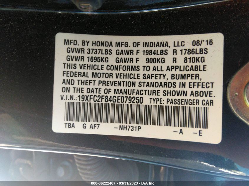 2016 HONDA CIVIC SEDAN EX - 19XFC2F84GE079250