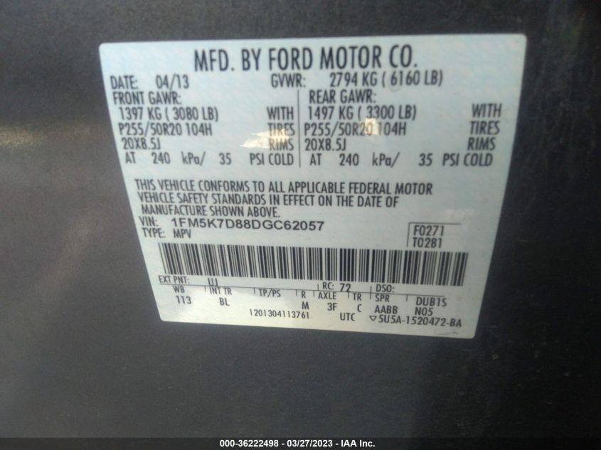 2013 FORD EXPLORER XLT - 1FM5K7D88DGC62057