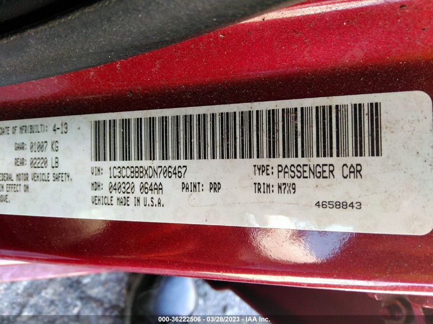 2013 CHRYSLER 200 TOURING - 1C3CCBBBXDN706467