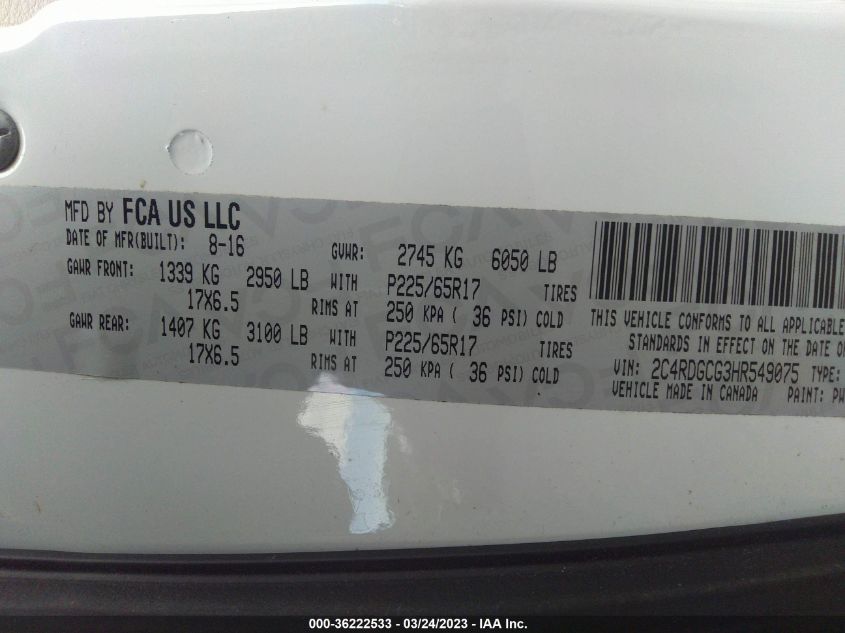 2017 DODGE GRAND CARAVAN SXT - 2C4RDGCG3HR549075