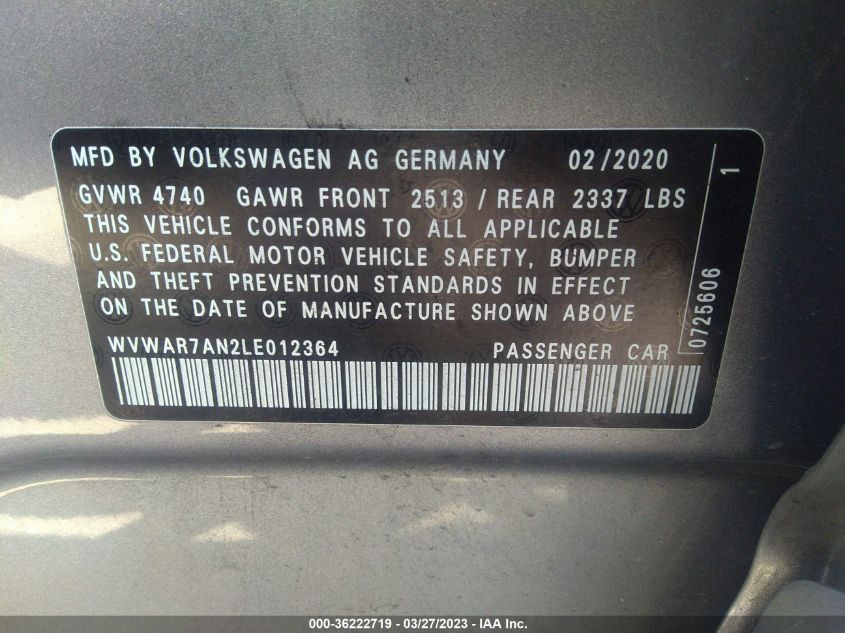 2020 VOLKSWAGEN ARTEON SE WVWAR7AN2LE012364