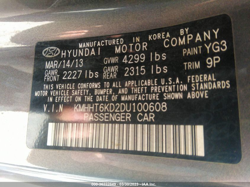 2013 HYUNDAI GENESIS COUPE 2.0T R-SPEC KMHHT6KD2DU100608
