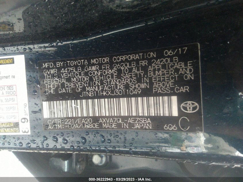 2018 TOYOTA CAMRY LE/SE/XLE/L - JTNB11HKXJ3011049