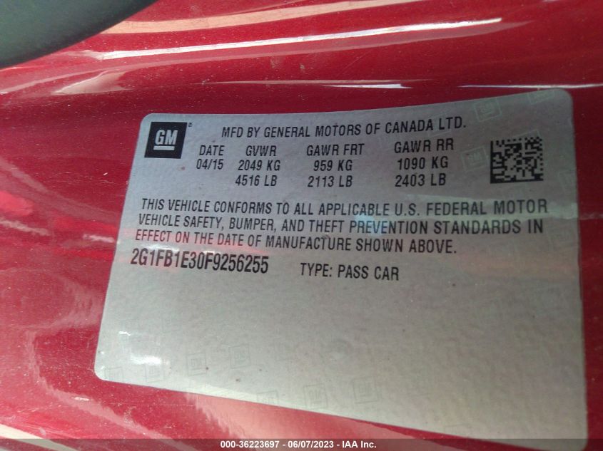 2015 CHEVROLET CAMARO LS - 2G1FB1E30F9256255