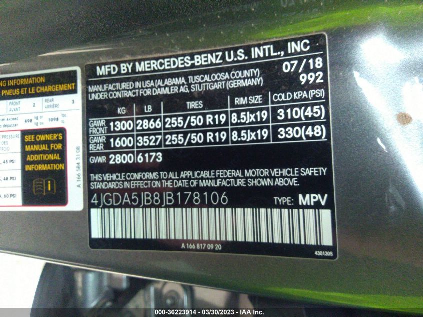 2018 MERCEDES-BENZ GLE GLE 350 - 4JGDA5JB8JB178106