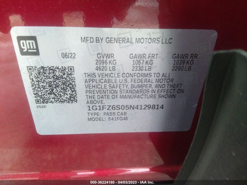2022 CHEVROLET BOLT EUV PREMIER - 1G1FZ6S05N4129814