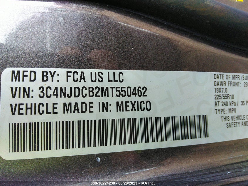 VIN 3C4NJDCB2MT550462 2021 JEEP COMPASS LIMITED