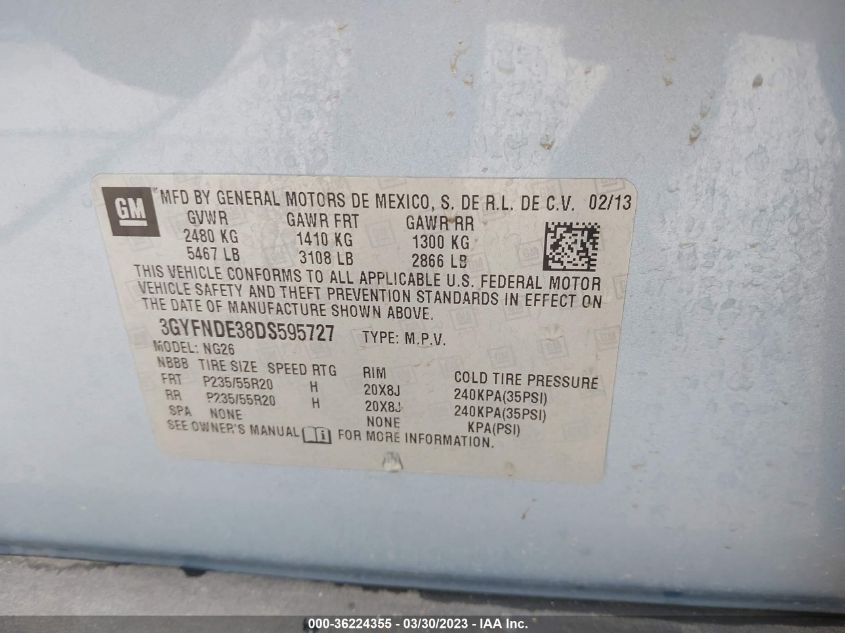 2013 CADILLAC SRX PERFORMANCE COLLECTION - 3GYFNDE38DS595727