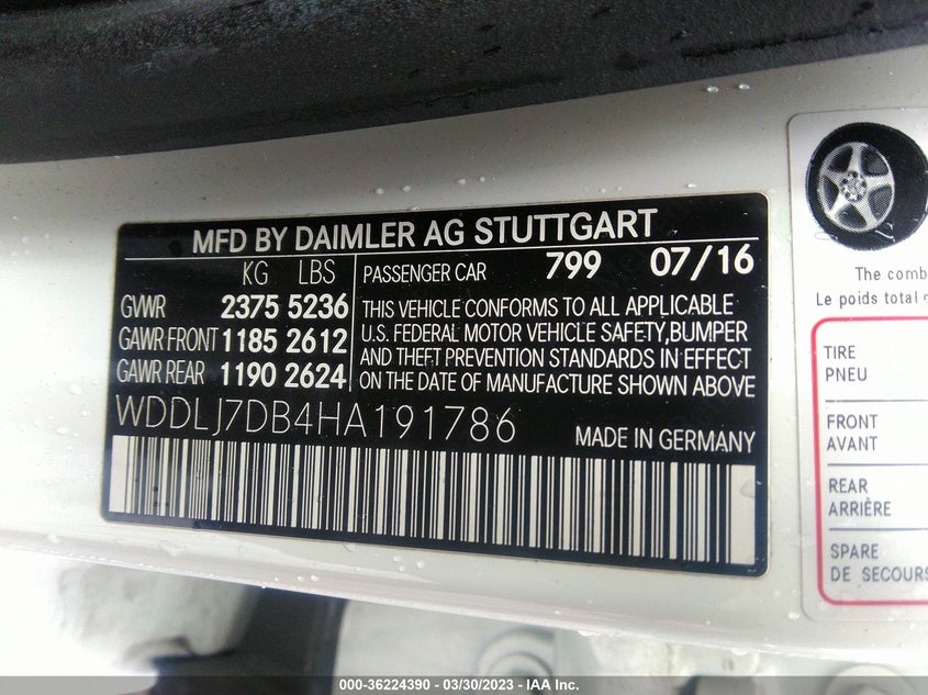VIN WDDLJ7DB4HA191786 2017 MERCEDES-BENZ CLS CLS 550
