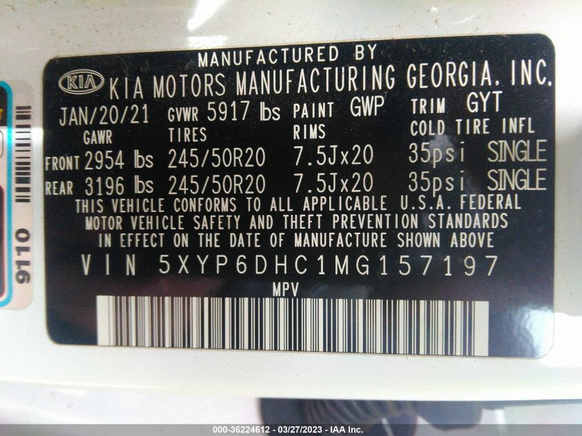 2021 KIA TELLURIDE S - 5XYP6DHC1MG157197