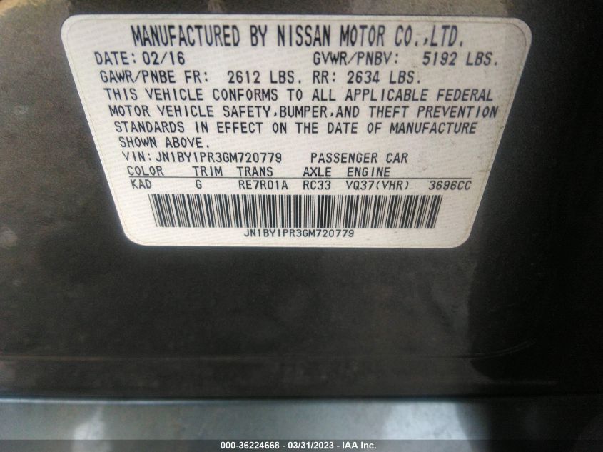 2016 INFINITI Q70L JN1BY1PR3GM720779