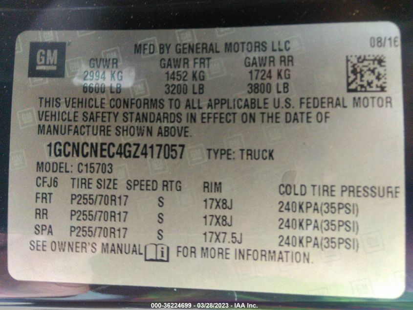2016 CHEVROLET SILVERADO 1500 LS - 1GCNCNEC4GZ417057
