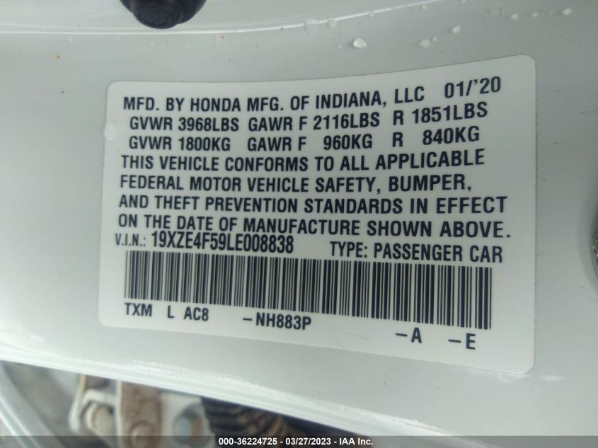 2020 HONDA INSIGHT EX 19XZE4F59LE008838