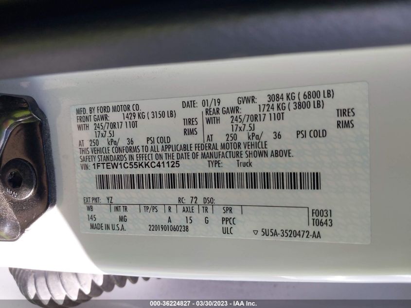 2019 FORD F-150 XL/XLT/LARIAT - 1FTEW1C55KKC41125