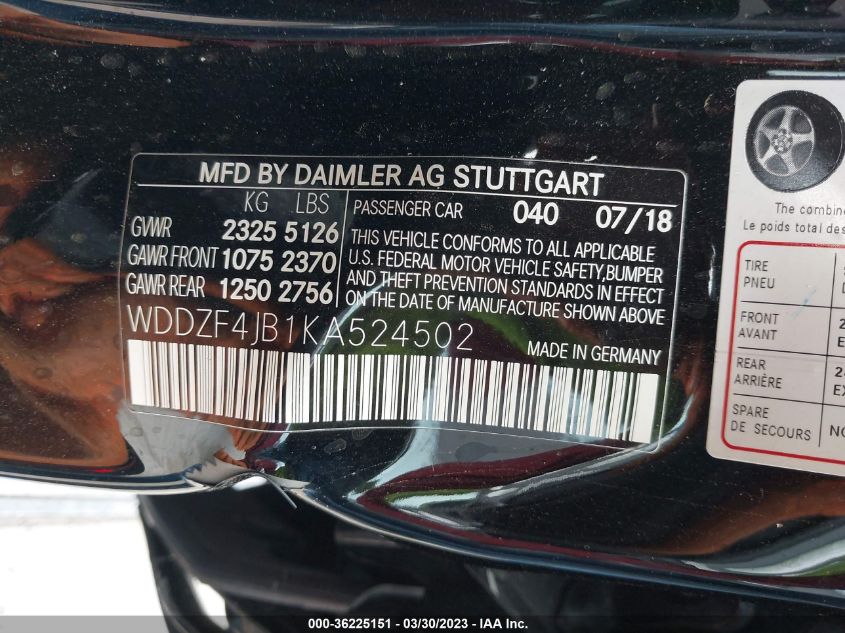 2019 MERCEDES-BENZ E-CLASS E 300 - WDDZF4JB1KA524502