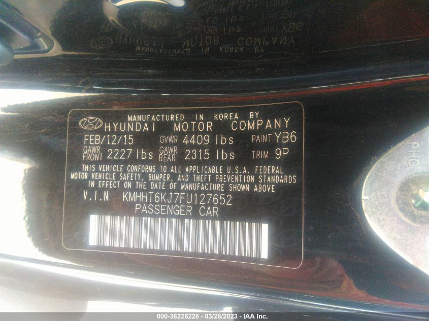 2015 HYUNDAI GENESIS COUPE 3.8L BASE KMHHT6KJ7FU127652