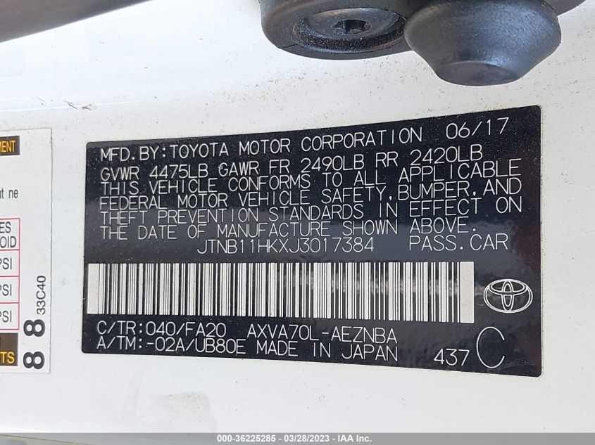 2018 TOYOTA CAMRY LE/SE/XLE/L - JTNB11HKXJ3017384