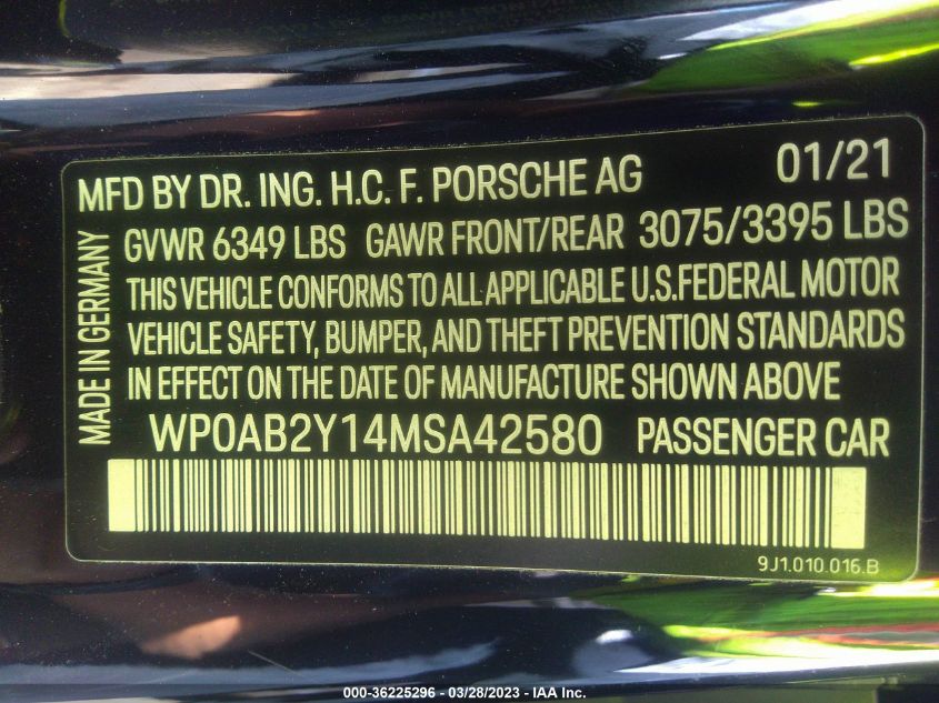 2021 PORSCHE TAYCAN 4S - WP0AB2Y14MSA42580