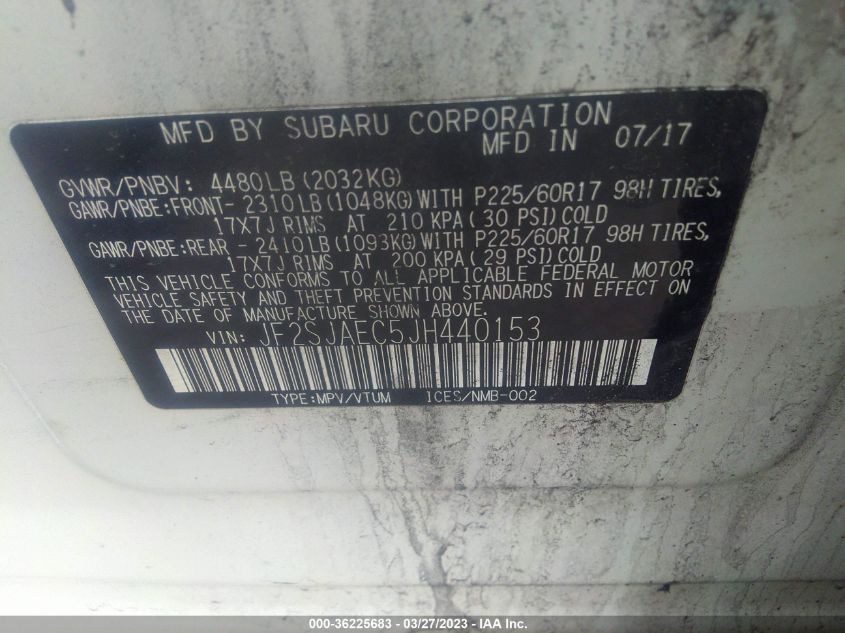 VIN JF2SJAEC5JH440153 2018 SUBARU FORESTER PREMIUM