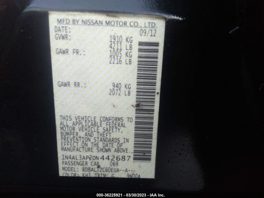 2013 NISSAN ALTIMA 2.5 SV - 1N4AL3AP2DN442687
